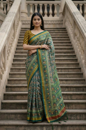 Green Printed Silk Saree (ACA9189)
