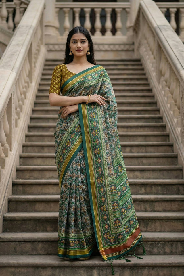 Green Printed Silk Saree (ACA9189)
