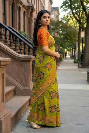 Dark Green Printed Silk Saree (ACA9190)