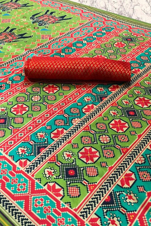 Dark Green Printed Silk Saree (ACA9190)