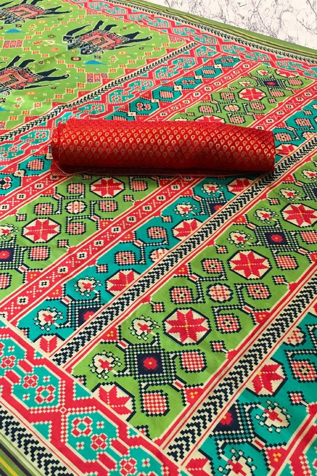 Dark Green Printed Silk Saree (ACA9190)