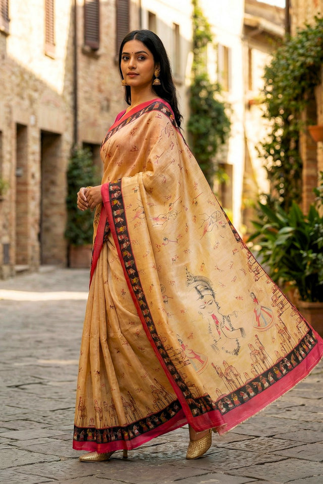 Yellow Printed Silk Saree (ACA9192)