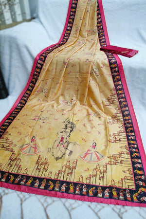 Yellow Printed Silk Saree (ACA9192)