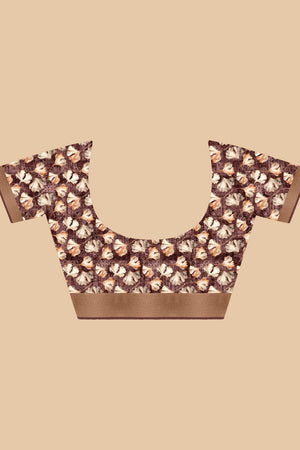 Brown Floral Printed Silk Saree (ACA9201)