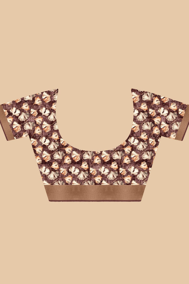 Brown Floral Printed Silk Saree (ACA9201)