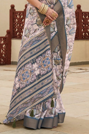 Grey Floral Printed Silk Saree (ACA9204)