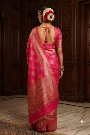 Pink Floral Printed Crepe Saree (ACA9212)