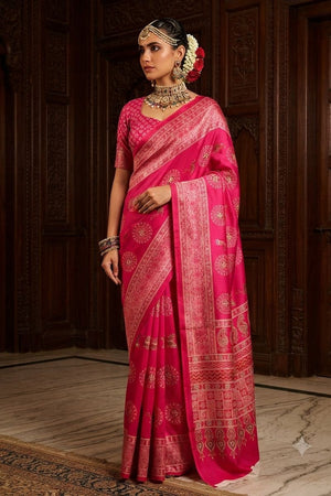 Pink Floral Printed Crepe Saree (ACA9212)