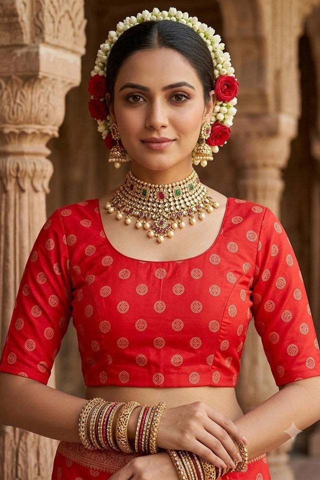 Red Floral Printed Crepe Saree (ACA9217)
