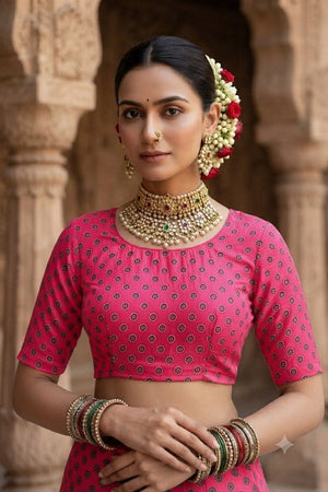 Pink Floral Printed Crepe Saree (ACA9218)
