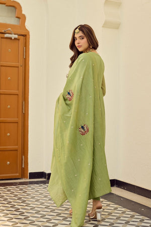 Green Embroidered Chanderi Anarkali Suit (ACA9228)