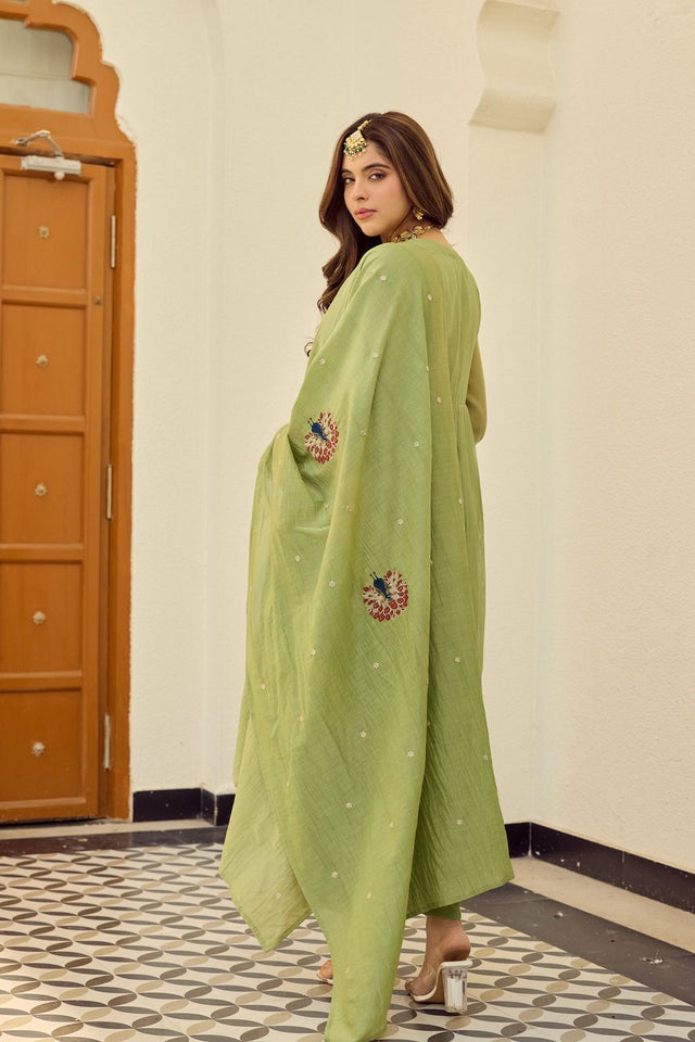 Green Embroidered Chanderi Anarkali Suit (ACA9228)