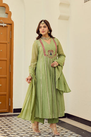 Green Embroidered Chanderi Anarkali Suit (ACA9228)
