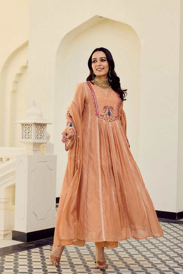 Orange Embroidered Chanderi Anarkali Suit (ACA9229)