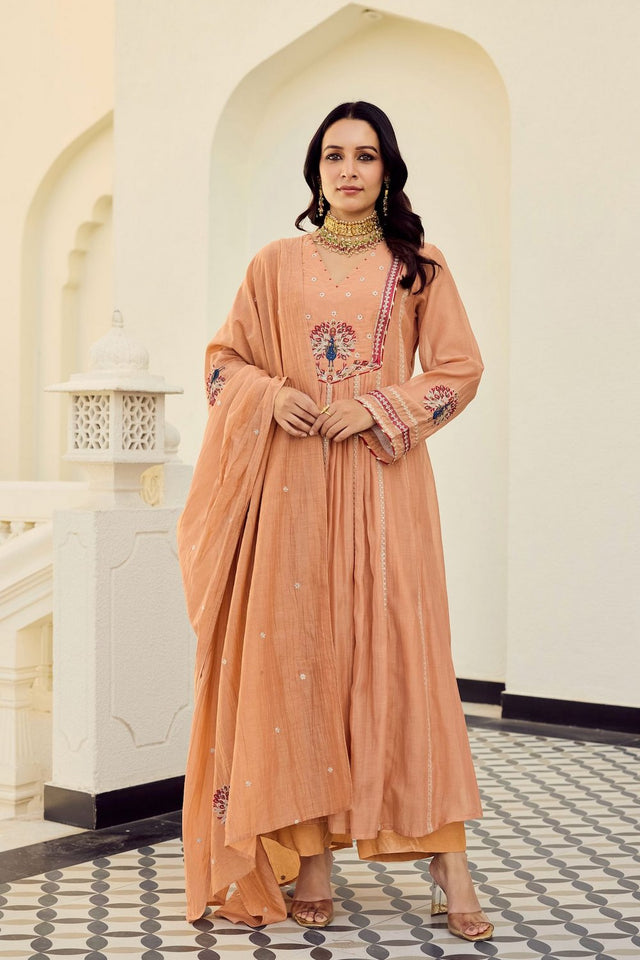 Orange Embroidered Chanderi Anarkali Suit (ACA9229)