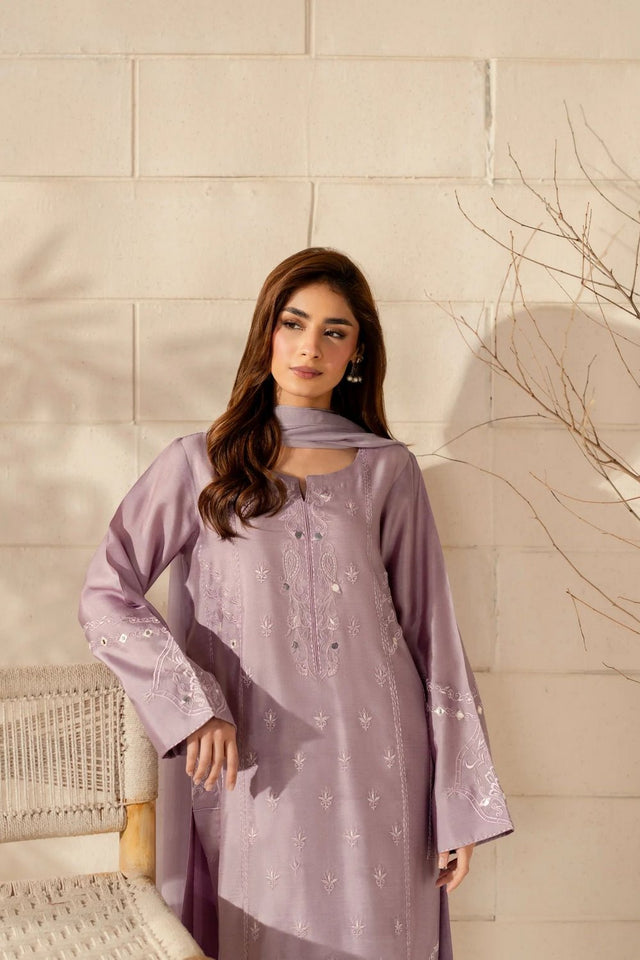 Lavender Floral Embroidered Crepe Straight Cut (ACA9232)