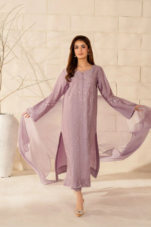 Lavender Floral Embroidered Crepe Straight Cut (ACA9232)