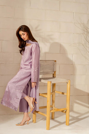 Lavender Floral Embroidered Crepe Straight Cut (ACA9232)