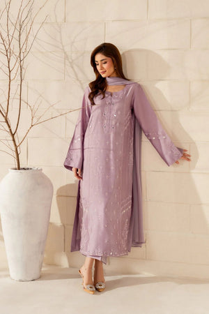 Lavender Floral Embroidered Crepe Straight Cut (ACA9232)