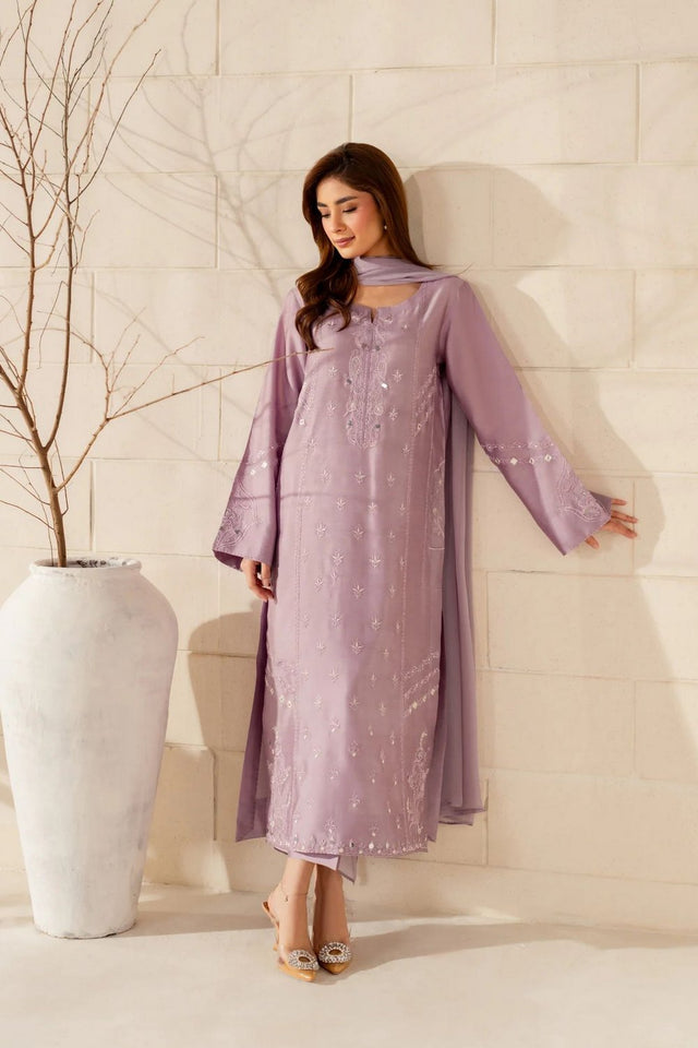 Lavender Floral Embroidered Crepe Straight Cut (ACA9232)