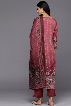 Maroon Floral Printed Cotton Straight Cut (ACA9233)