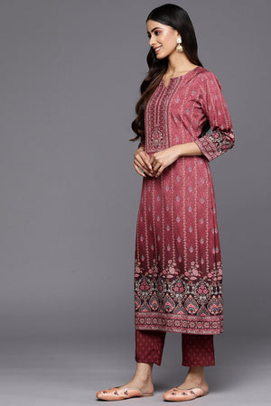 Maroon Floral Printed Cotton Straight Cut (ACA9233)
