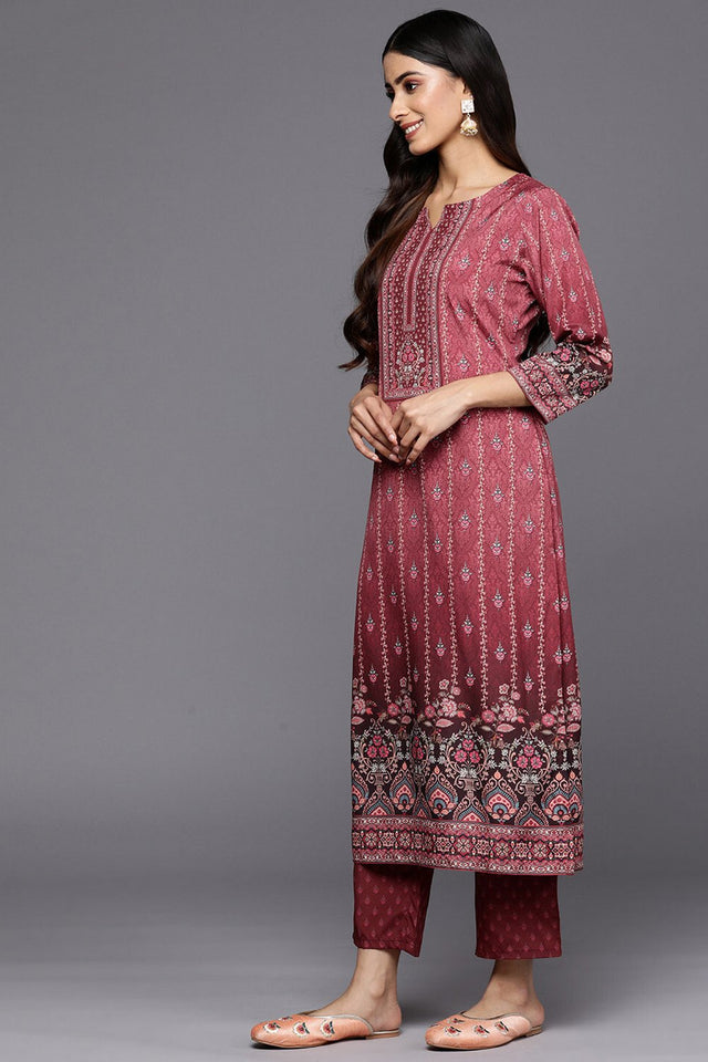 Maroon Floral Printed Cotton Straight Cut (ACA9233)