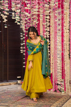 Mustard Embroidered Chanderi Anarkali Suit (ACA9234)