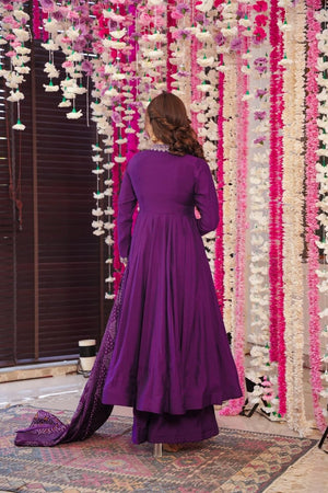 Wine Embroidered Chanderi Anarkali Suit (ACA9235)