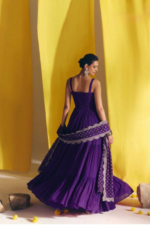 Purple Embroidered Silk Anarkali Suit (ACA9236)