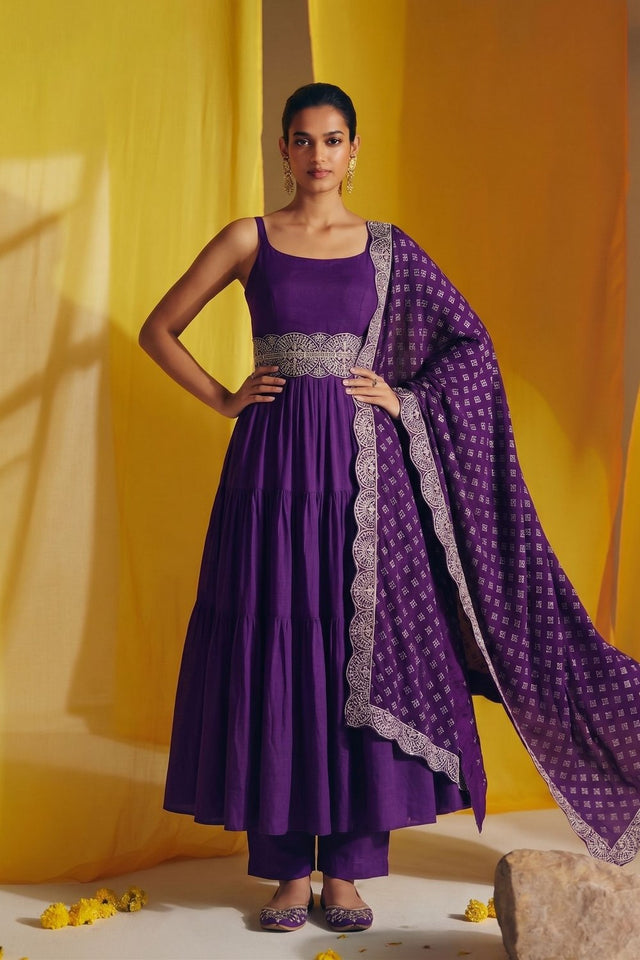 Purple Embroidered Silk Anarkali Suit (ACA9236)