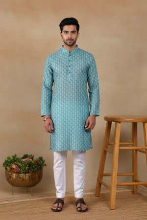 Mens Green Digital Printed Linen Kurta Set (ACA9241)