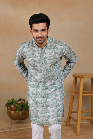 Mens Green Digital Printed Linen Kurta Set (ACA9242)