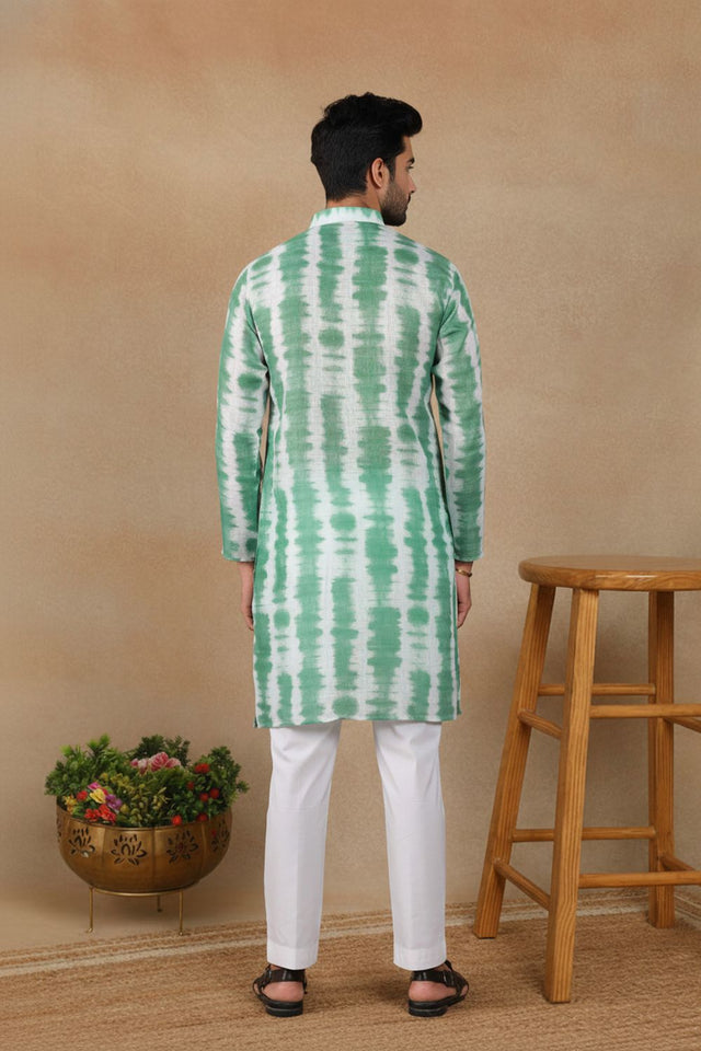 Mens Green Digital Printed Linen Kurta Set (ACA9245)