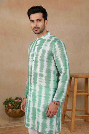 Mens Green Digital Printed Linen Kurta Set (ACA9245)