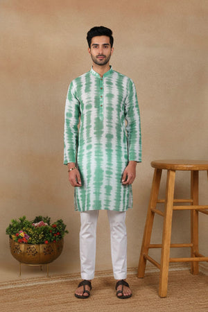 Mens Green Digital Printed Linen Kurta Set (ACA9245)