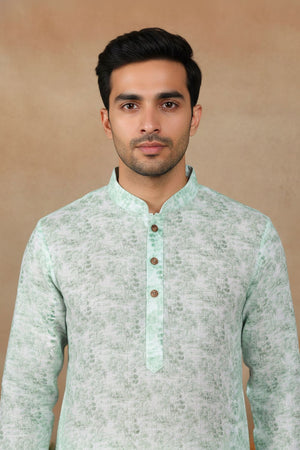 Mens Green Digital Printed Linen Kurta Set (ACA9246)