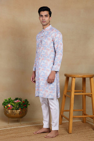 Mens Lavender Digital Printed Linen Kurta Set (ACA9247)