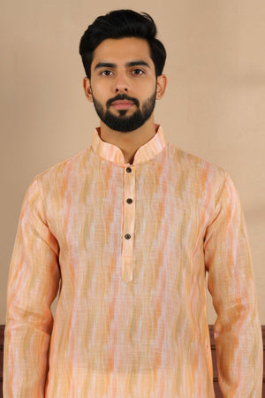 Mens Peach Digital Printed Linen Kurta Set (ACA9249)