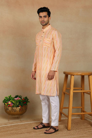 Mens Peach Digital Printed Linen Kurta Set (ACA9249)