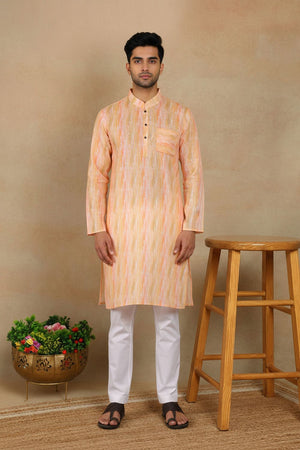Mens Peach Digital Printed Linen Kurta Set (ACA9249)