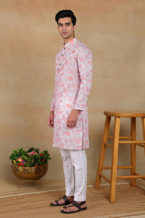 Mens Pink Digital Printed Linen Kurta Set (ACA9250)