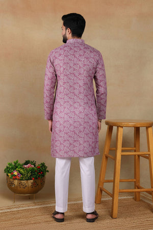 Mens Purple Digital Printed Linen Kurta Set (ACA9251)