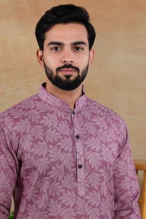 Mens Purple Digital Printed Linen Kurta Set (ACA9251)