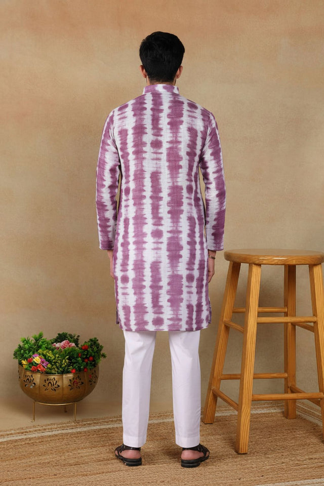 Mens Wine Digital Printed Linen Kurta Set (ACA9254)