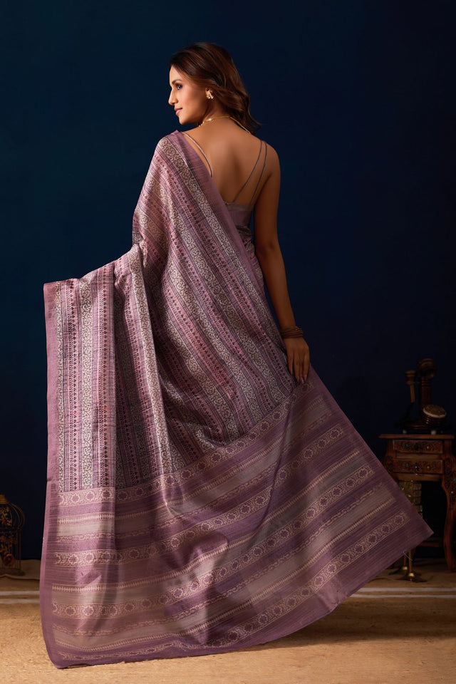 Mauve Printed Silk Blend Ready to Wear Saree (ACA9265)
