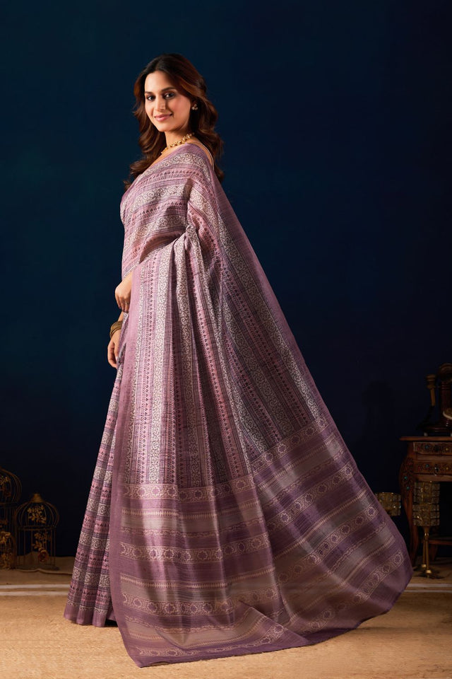 Mauve Printed Silk Blend Ready to Wear Saree (ACA9265)