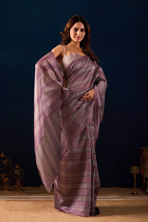 Mauve Printed Silk Blend Ready to Wear Saree (ACA9265)