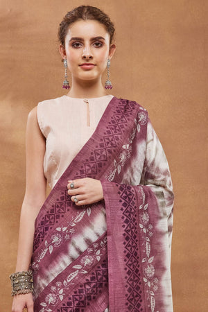Wine Printed Silk Blend Ready to Wear Saree (ACA9266)