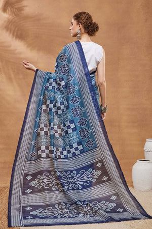 Blue Printed Silk Blend Ready to Wear Saree (ACA9270)